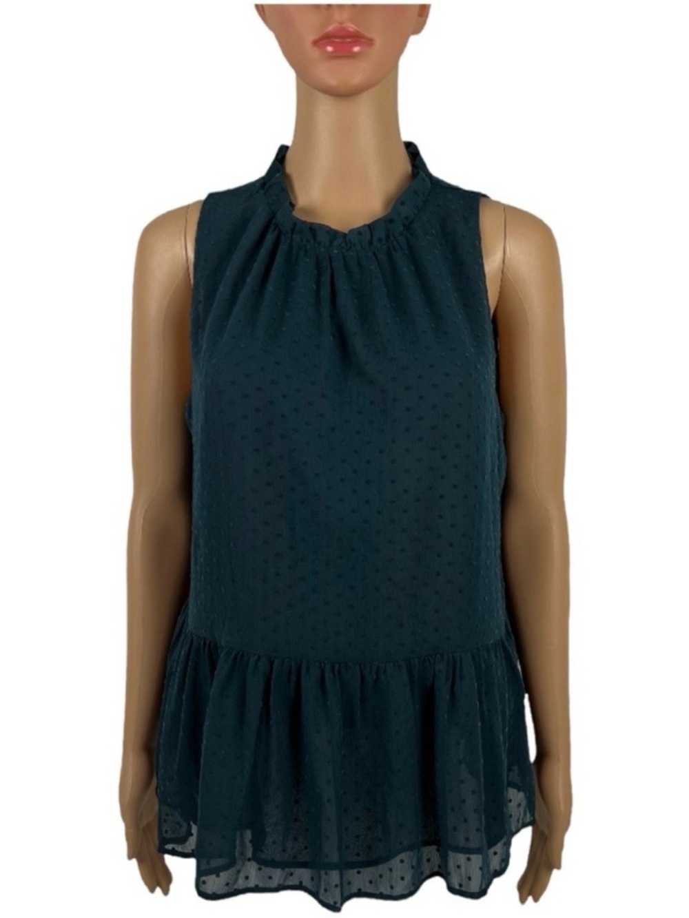 LOFT Teal Sleeveless Peplum Swiss Dot Blouse
